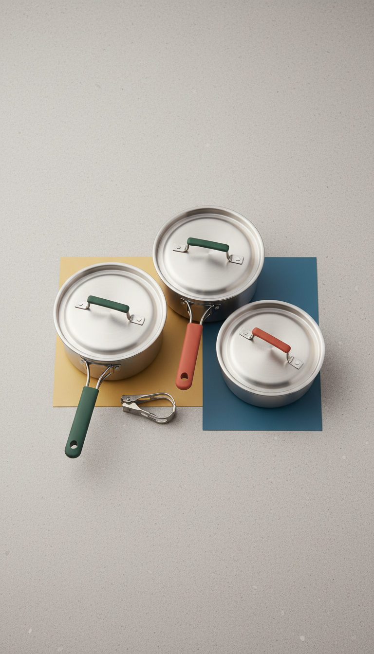 Stainless Steel Cookware Set with Folding Handles